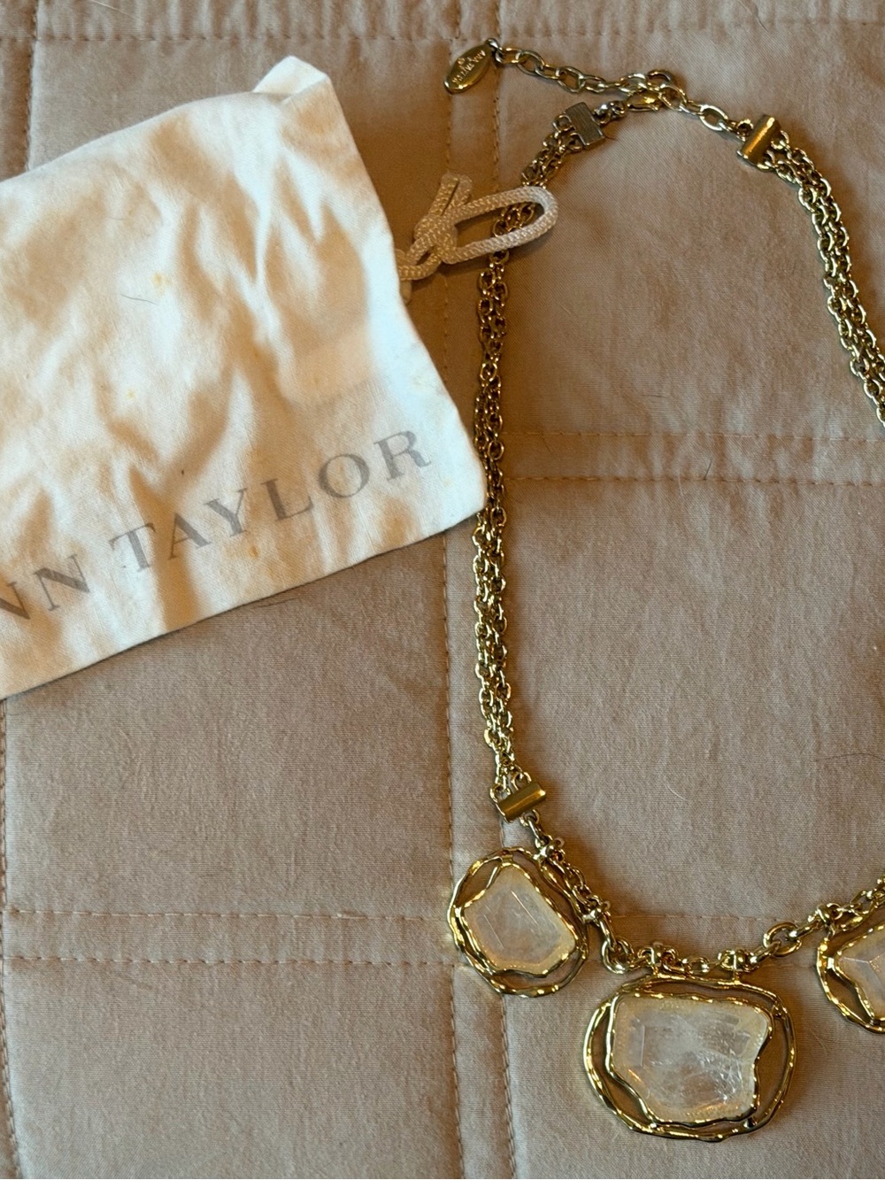 Ann Taylor Gold Necklace with Clear Gemstone Pendants